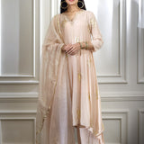 Beige Foil Printed Embellished Kurta Set