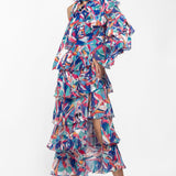 Blue One Shoulder Layered Maxi Dress