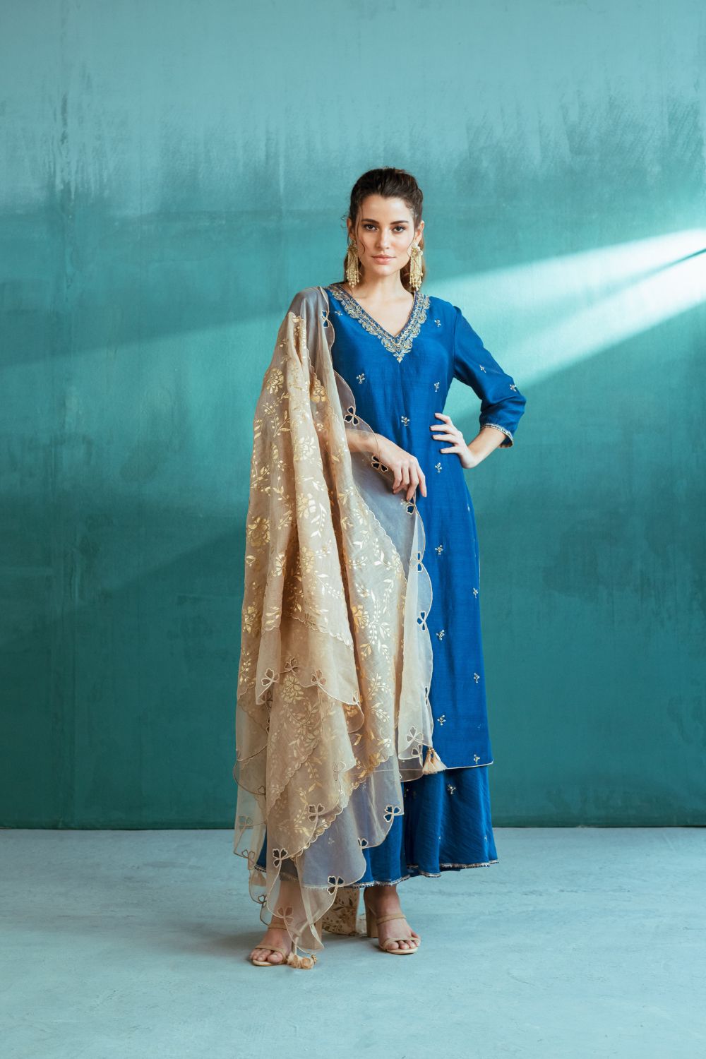 Blue Chanderi Kurta Sharara Set #RTS