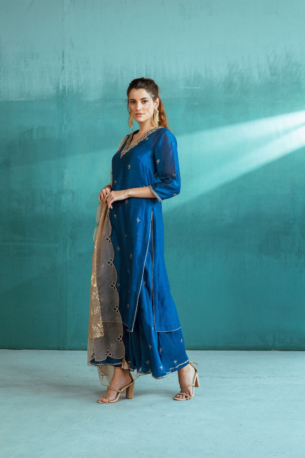 Blue Chanderi Kurta Sharara Set #RTS