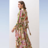 Satin Multi Green Printed Dress