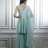 Soft aqua high low kurta Set