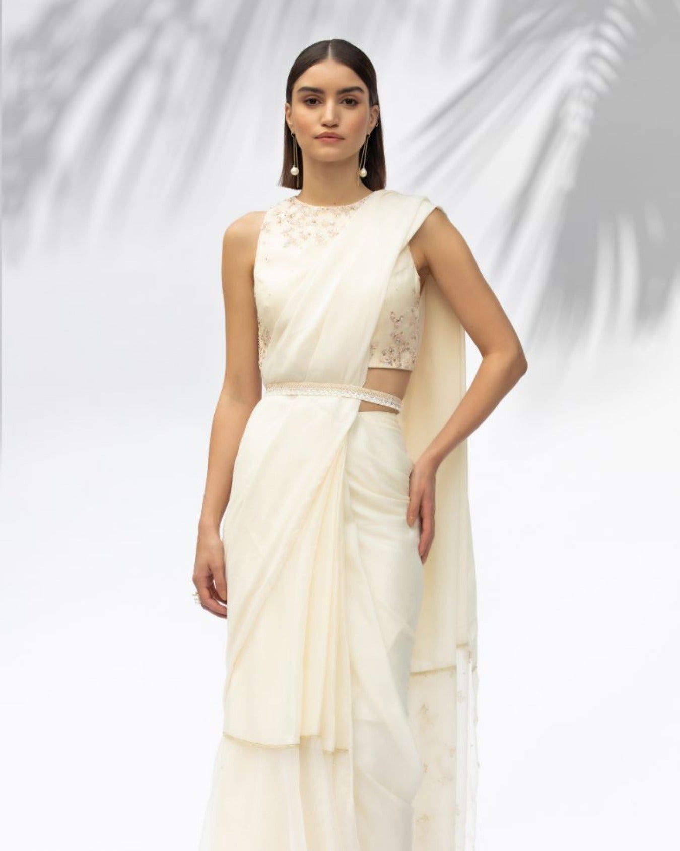 Ivory Pre Pleated Sari Set