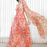 Maple Leaves Printed One Shoulder Dress