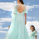 Mint Embroidered Chiffon Kalidar Set