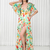 Dahlia Bouquet Printed Chiffon Dress