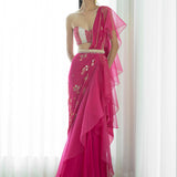 Foil Printed Draped Saree Set