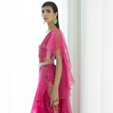 Foil Printed Draped Saree Set