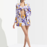 Sumire Printed Jacket Paired With Bustier And Shorts
