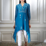 Blue Aari Embroidered Kurta Set