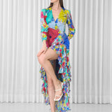 Hibiscus Placement Ruffled Wrap Dress