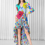 Hibiscus Placement Ruffled Wrap Dress