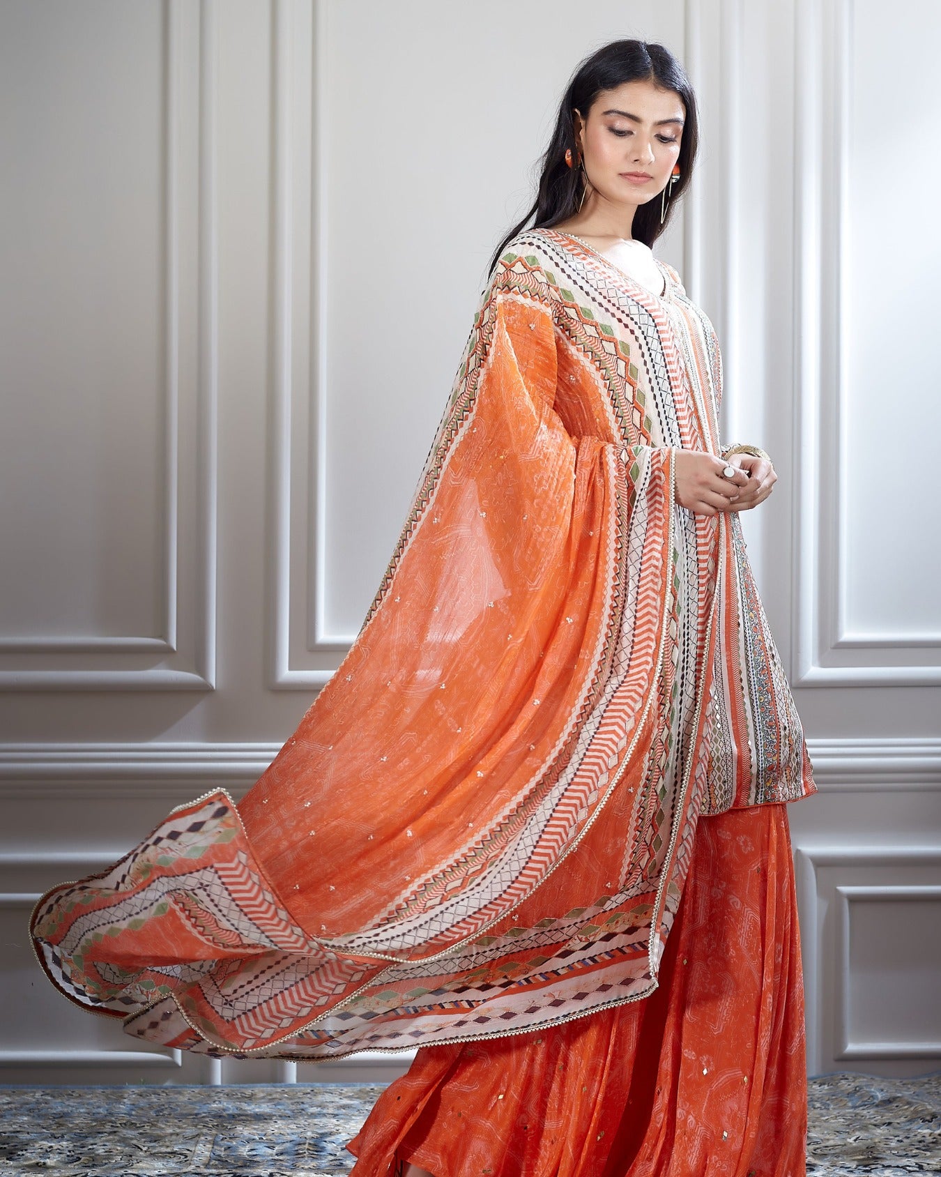 Ivory printed and mirror short kurta set