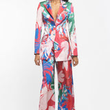Satin Printed Jacket And Pant Set