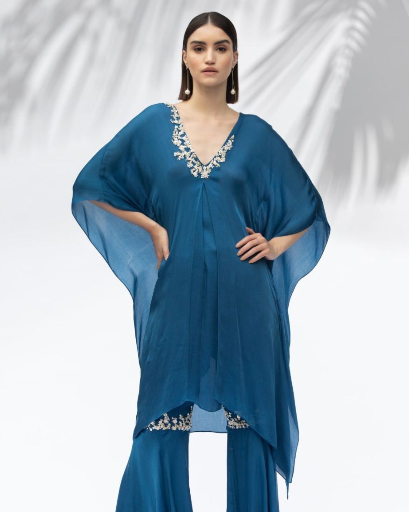 Saphire Blue Kaftan Tunic With Garara Set for women by Mandira Wirk