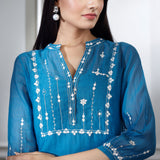 Blue Aari Embroidered Kurta Set
