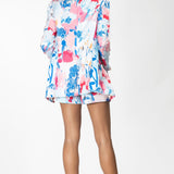 Satin Printed Jacket With Shorts And Bustier
