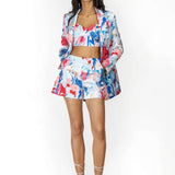 Satin Printed Jacket With Shorts And Bustier