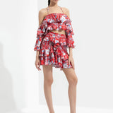 Ajisia Printed Cold Shoulder Blouse With Skirt