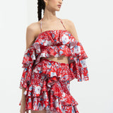 Ajisia Printed Cold Shoulder Blouse With Skirt