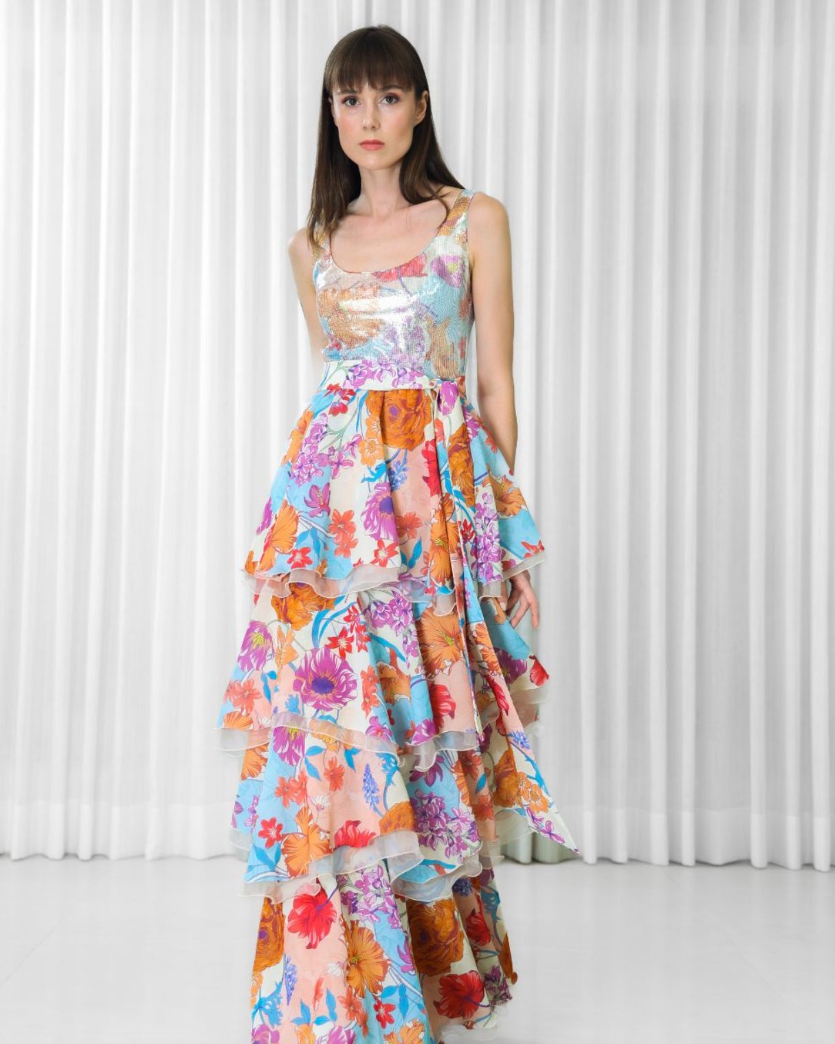 Hibiscus Printed Layered  Dress