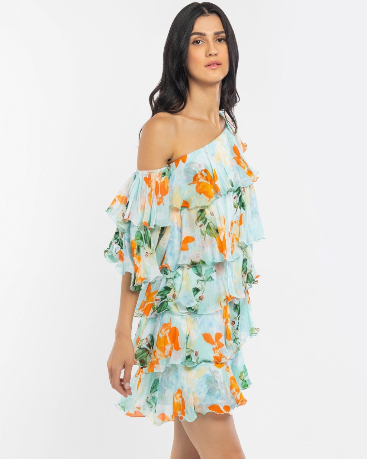 Chiffon Printed Tiered Short Dress