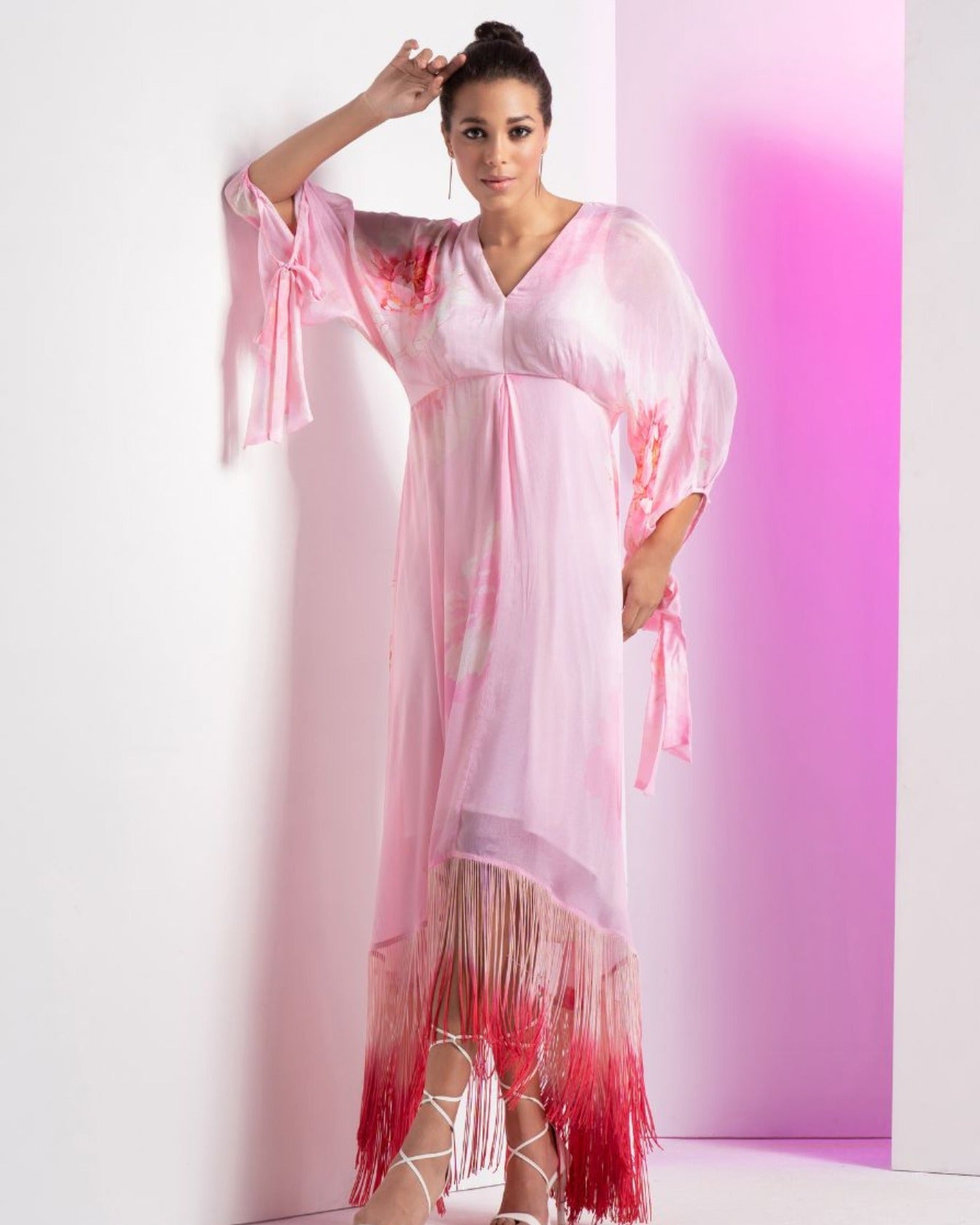 Champagne Blush Kimono Maxi Dress