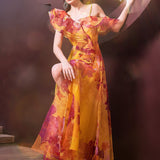 Sunset Radiance Floral Gown