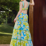 Printed Plunge Backless Maxi Dress