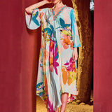 Ice Blue Florist Facade Asymmetrical Dress