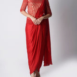 Embroidered Red Chiffon Drape Saree