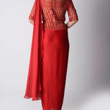 Embroidered Red Chiffon Drape Saree