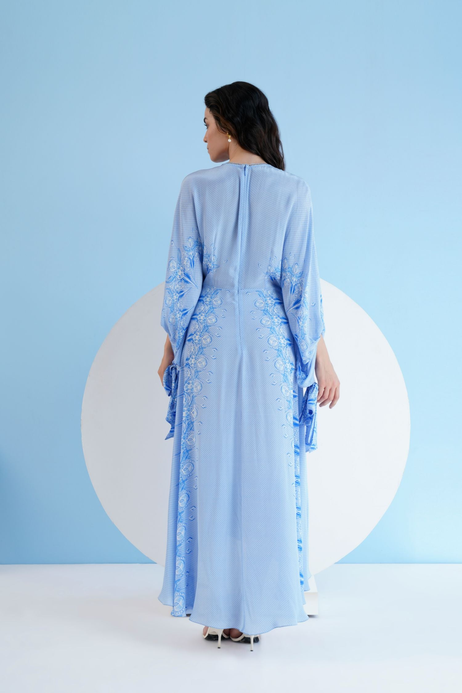 Ice Fly Printed High Low Dress With Kaftan Sleeves