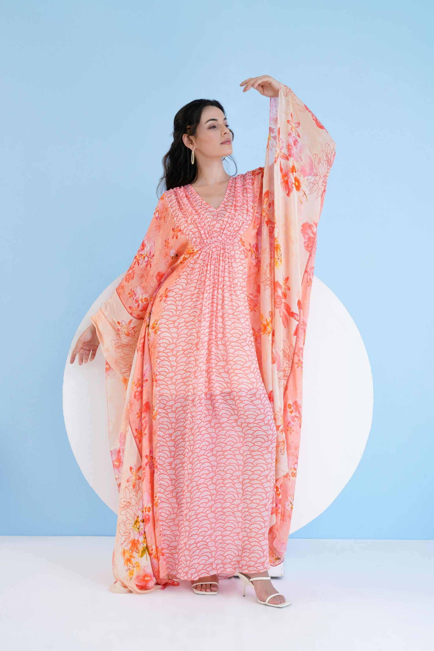 Kaftan In Chiffon With Gather Detail