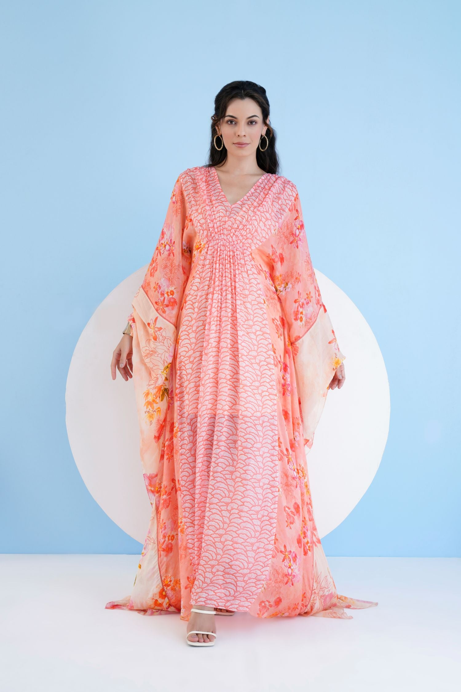 Kaftan In Chiffon With Gather Detail