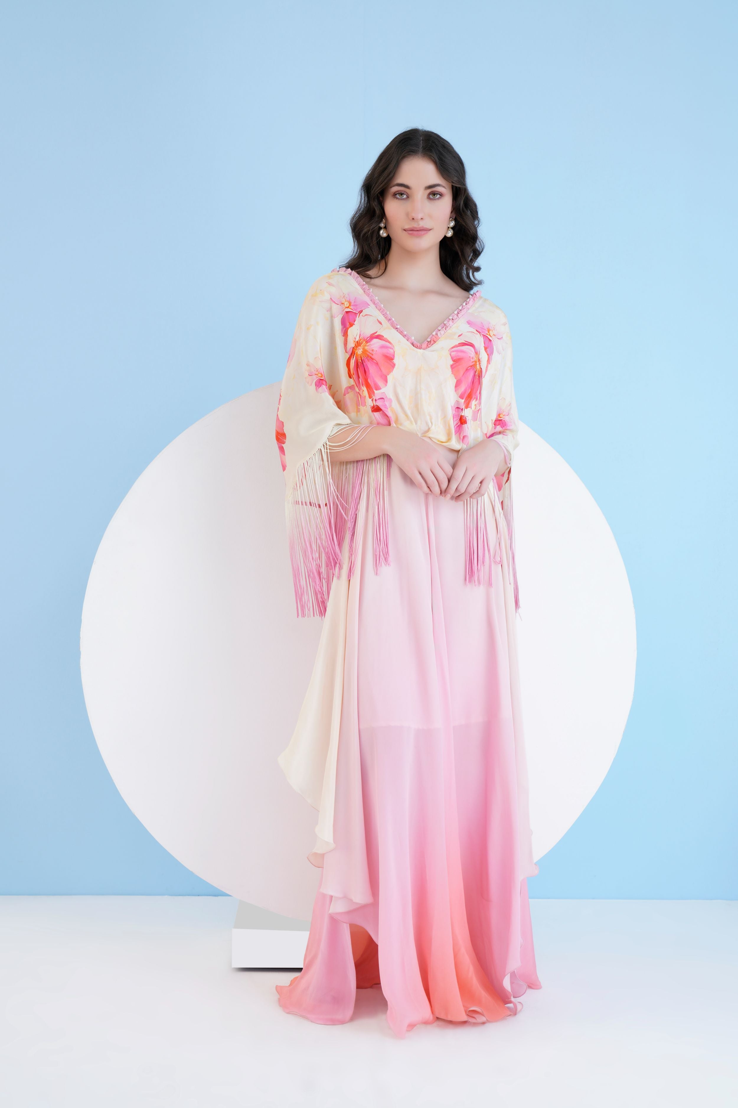 Bauhinia printed ombre maxi dress