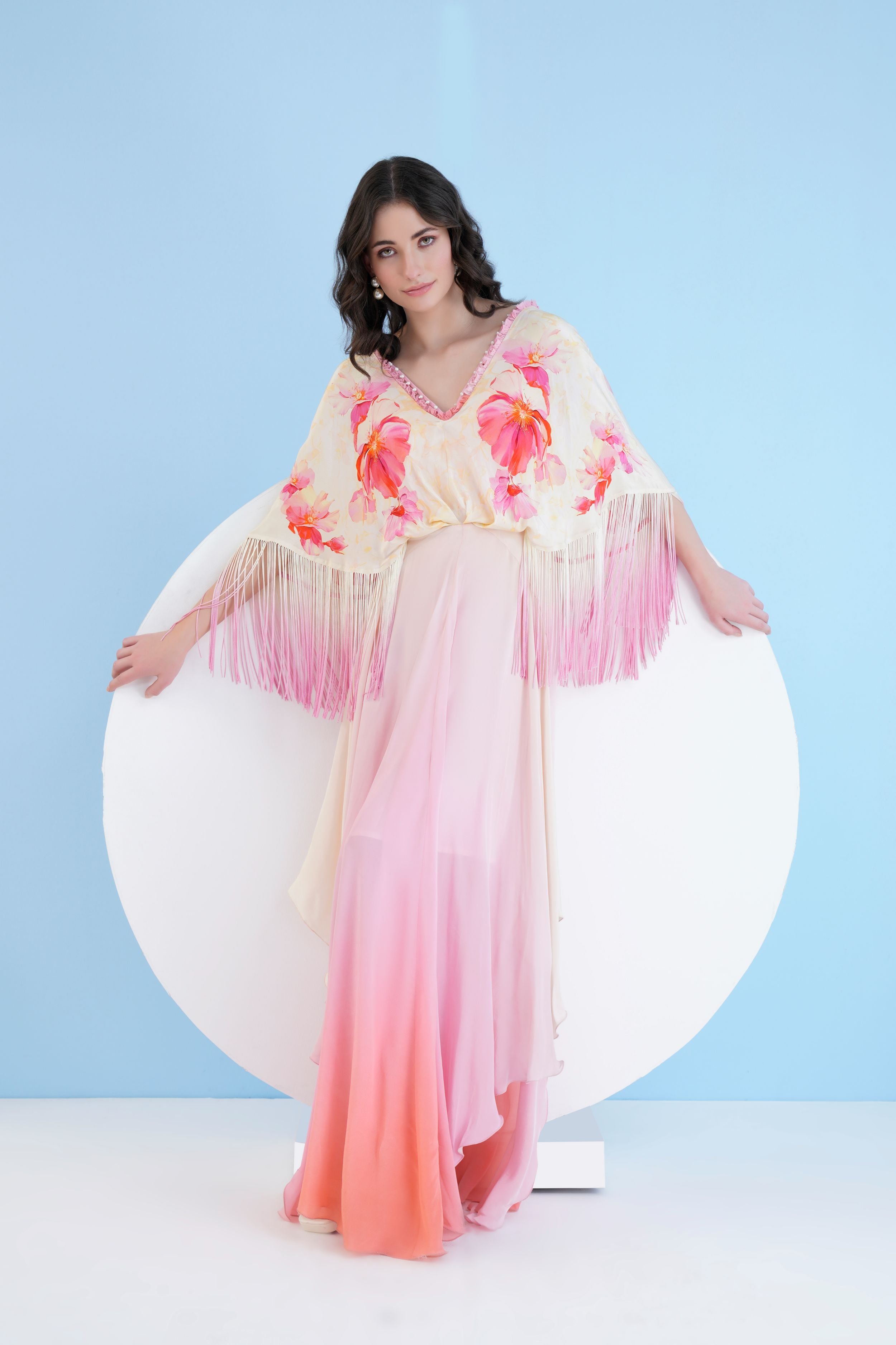 Bauhinia printed ombre maxi dress