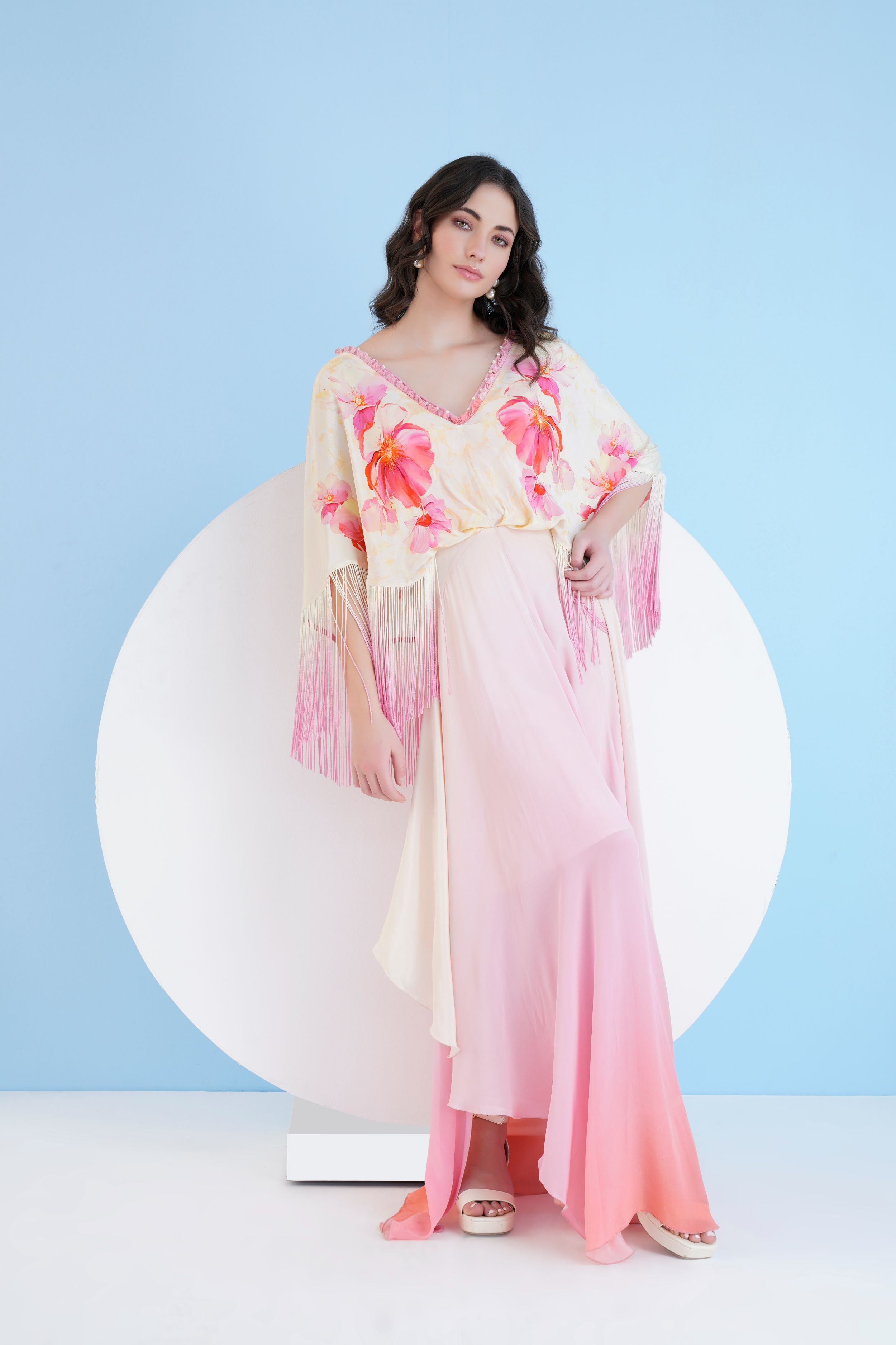 Bauhinia printed ombre maxi dress