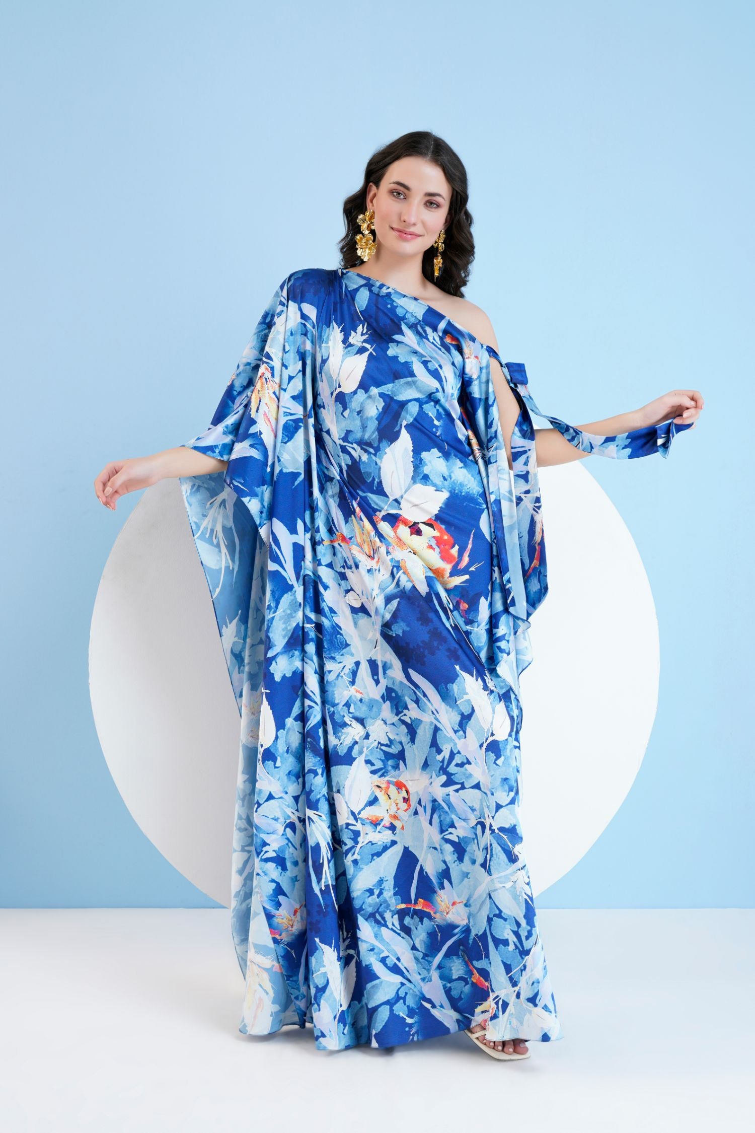 Printed Straight Kaftan With Knot Detail