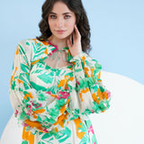 Mustard Green Floret Spring Asymmetric Dress