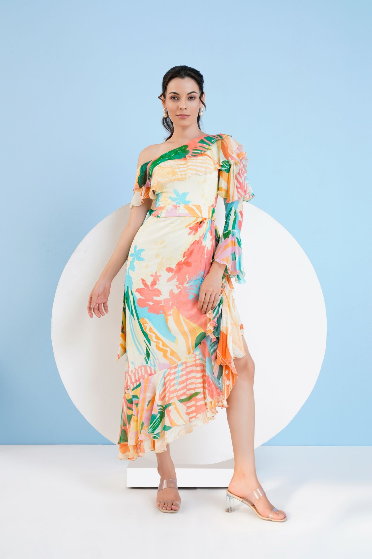 Tropical Crush Asymmetric Midi Dress