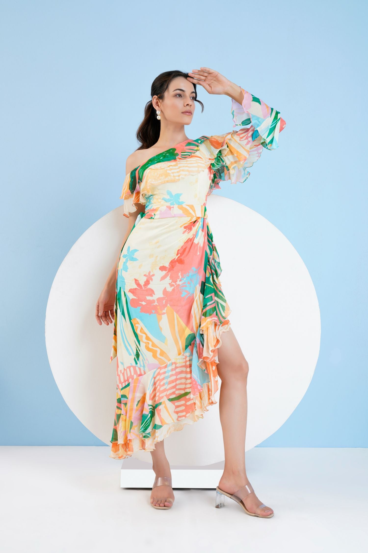 Tropical Crush Asymmetric Midi Dress