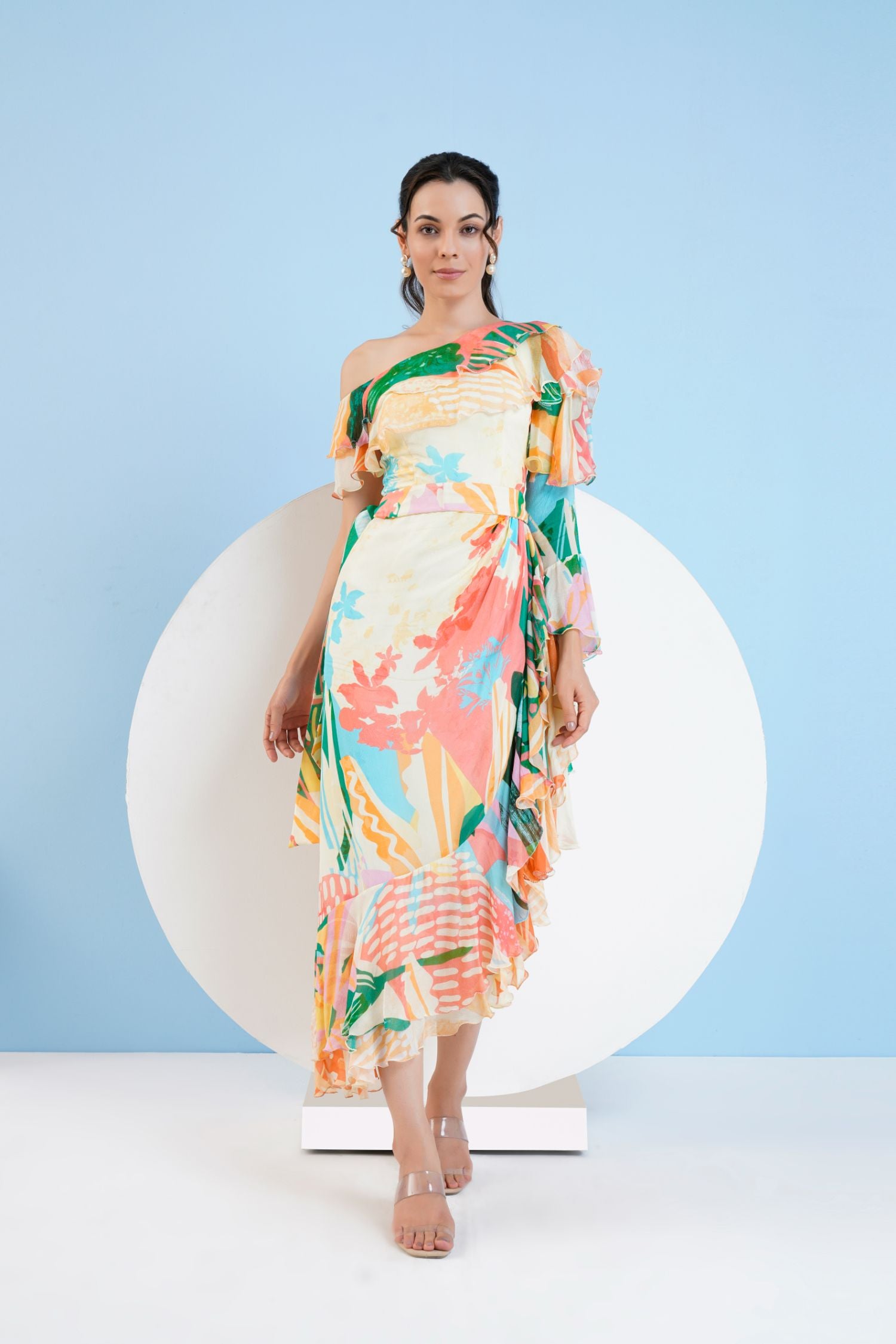 Tropical Crush Asymmetric Midi Dress