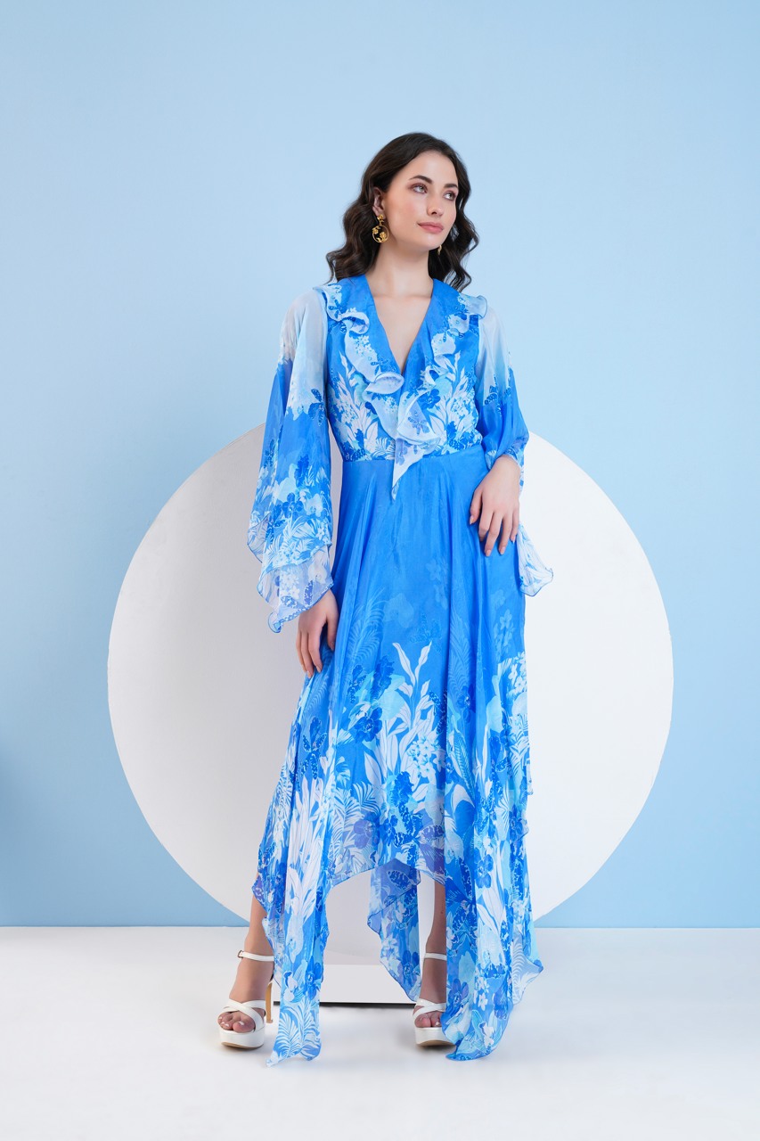 Blue Sapphire Printed High Low Dress