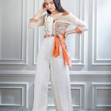 Hand Embroidered Printed Chanderi Jumpsuit