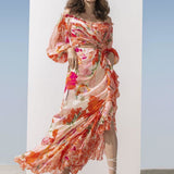 Chiffon Coral Printed Layered Dress
