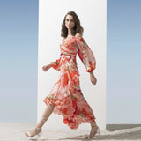 Chiffon Coral Printed Layered Dress