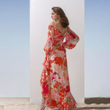 Chiffon Coral Printed Layered Dress