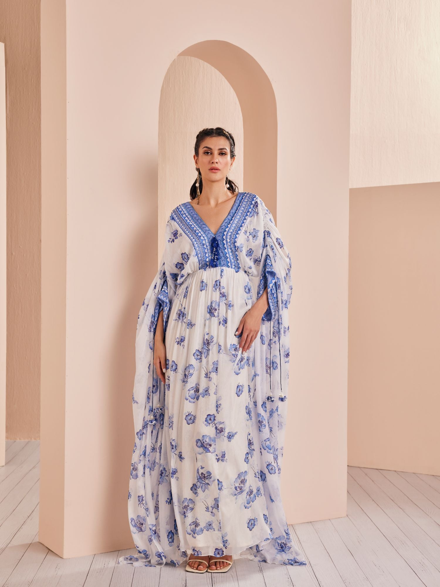 Blue periwinkle floral embroidered kaftan