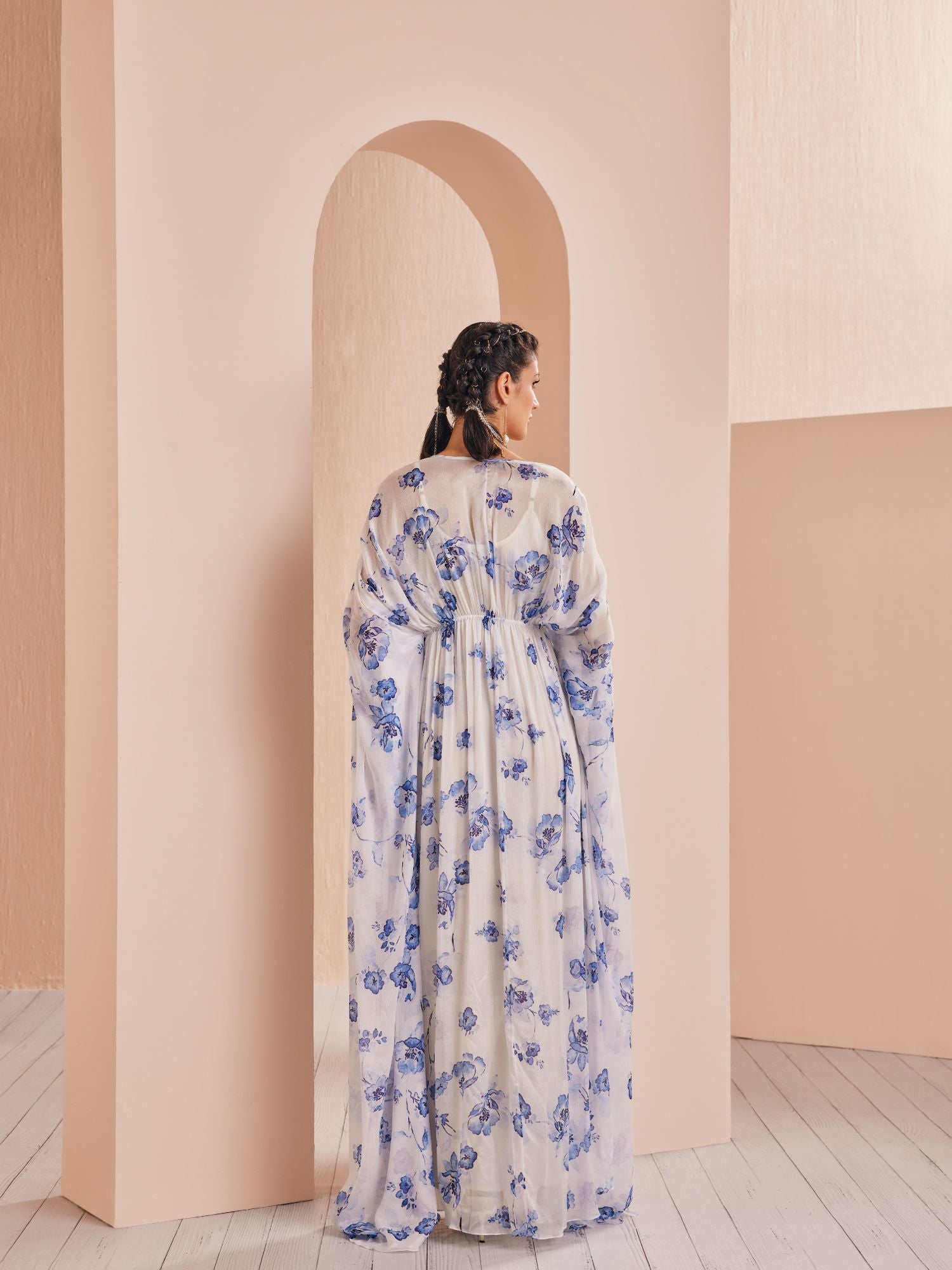 Blue periwinkle floral embroidered kaftan #RTS